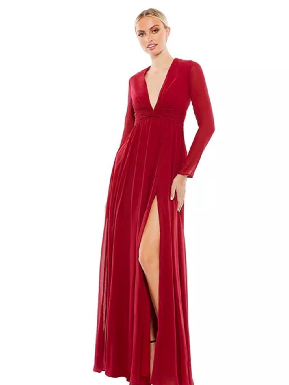 Ieena Mac Duggal Bordeaux Red Long Sleeve Empire Waist Chiffon Gown Size 2 $398
